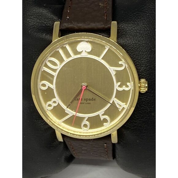 Kate Spade 0403 Women's Brown Leather Analog Gold Dial Quartz Wrist Watch XX600 - Picture 2 of 12